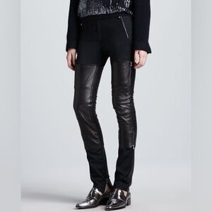 3.1 Phillip Lim Wader Leather Zipper Black Biker Pants